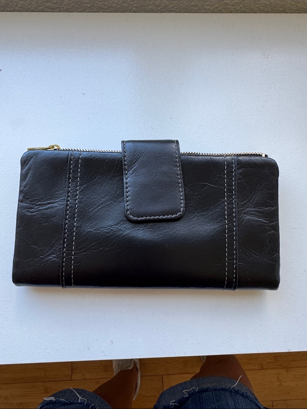 Fossil Black Leather Zip & Snap Wallet